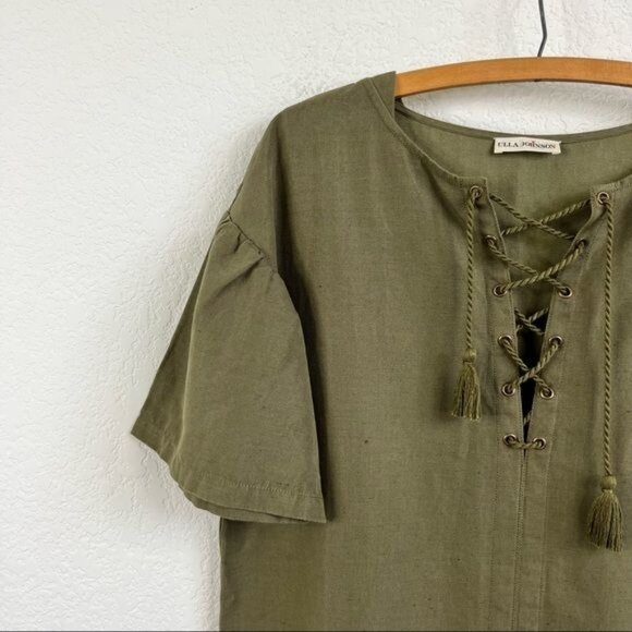 Ulla Johnson Marcelle Olive Cotton Twill Tunic Ruffle Dress - Picture 4 of 13